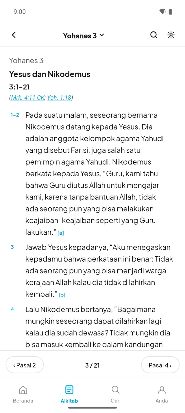 Pratinjau layar baca aplikasi Alkitab Indonesia